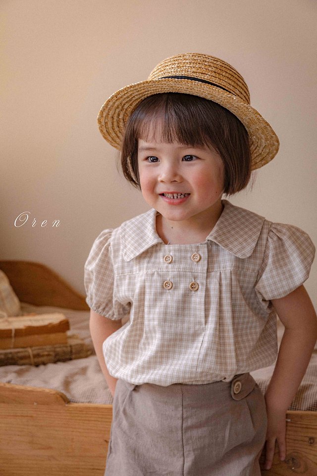 Oren - Korean Children Fashion - #childofig - Noah Double Button Set (Beige Check) - 8