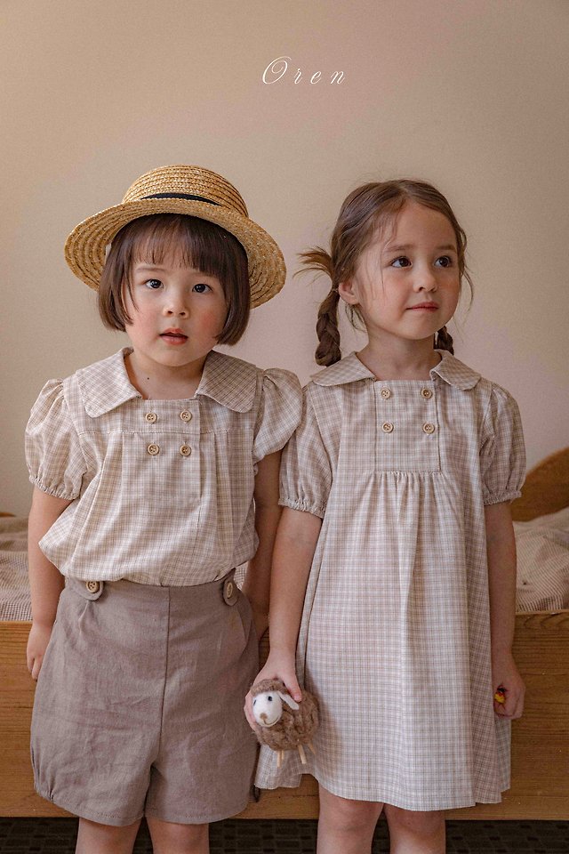 Oren - Korean Children Fashion - #childofig - Noah Double Button One-Piece (Beige Check) - 7