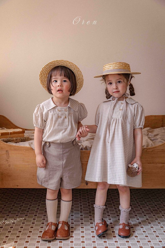 Oren - Korean Children Fashion - #childofig - Noah Double Button One-Piece (Beige Check) - 8