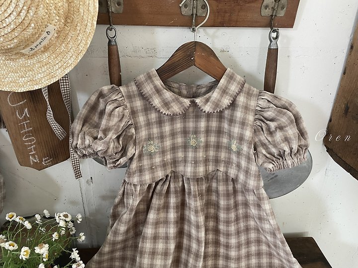 Oren - Korean Children Fashion - #childofig - Tua Embroidered Check One-Piece - 6