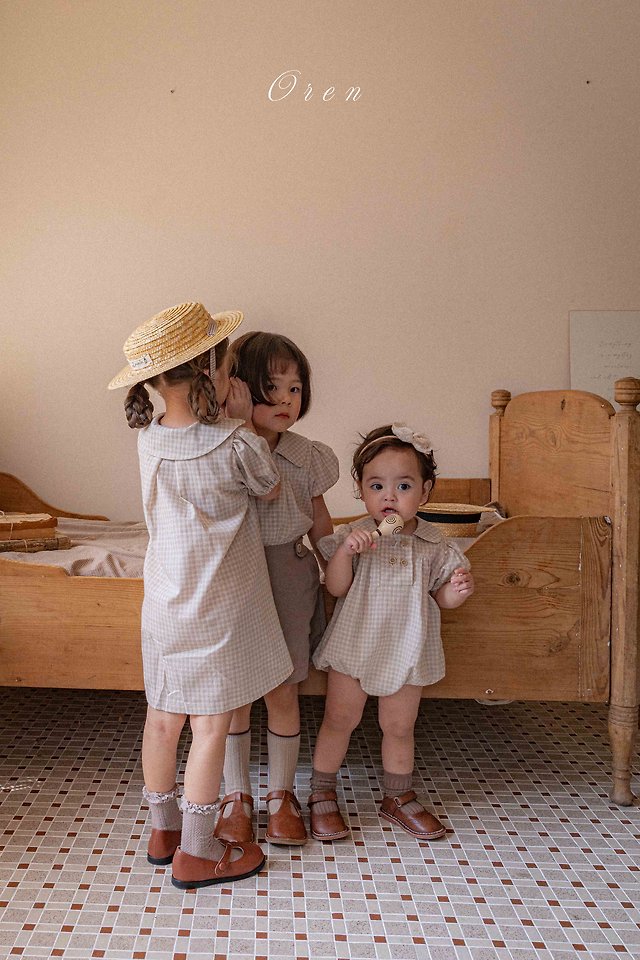 Oren - Korean Children Fashion - #childrensboutique - Noah Double Button One-Piece (Beige Check) - 9