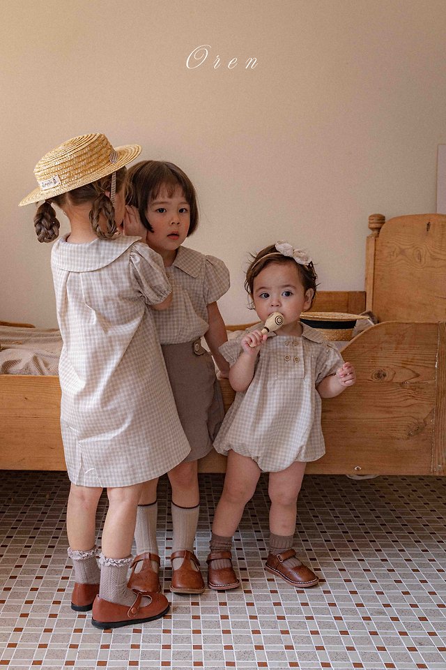 Oren - Korean Children Fashion - #designkidswear - Noah Double Button One-Piece (Beige Check) - 10