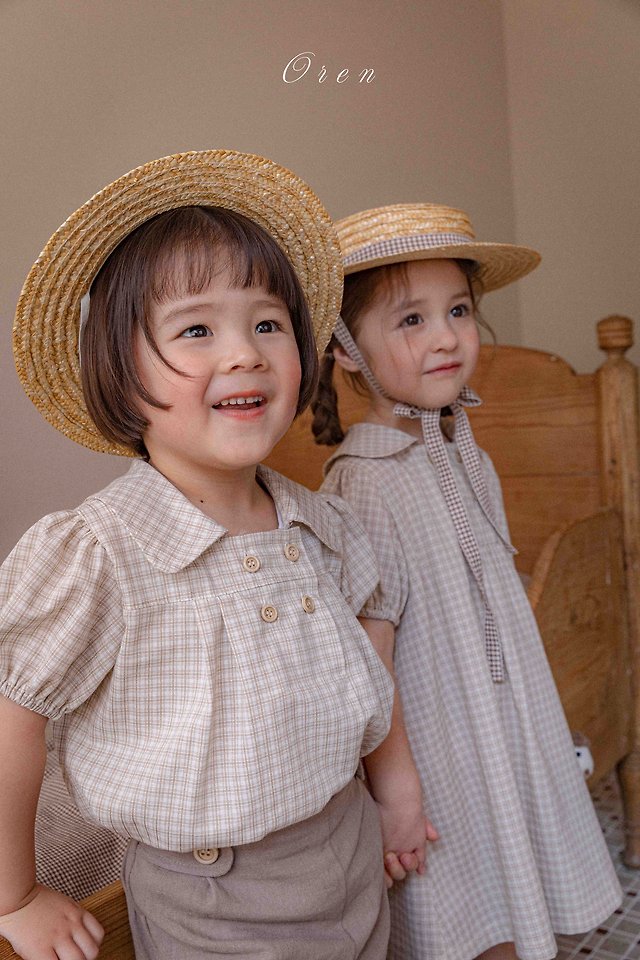Oren - Korean Children Fashion - #discoveringself - Noah Double Button Set (Beige Check) - 12