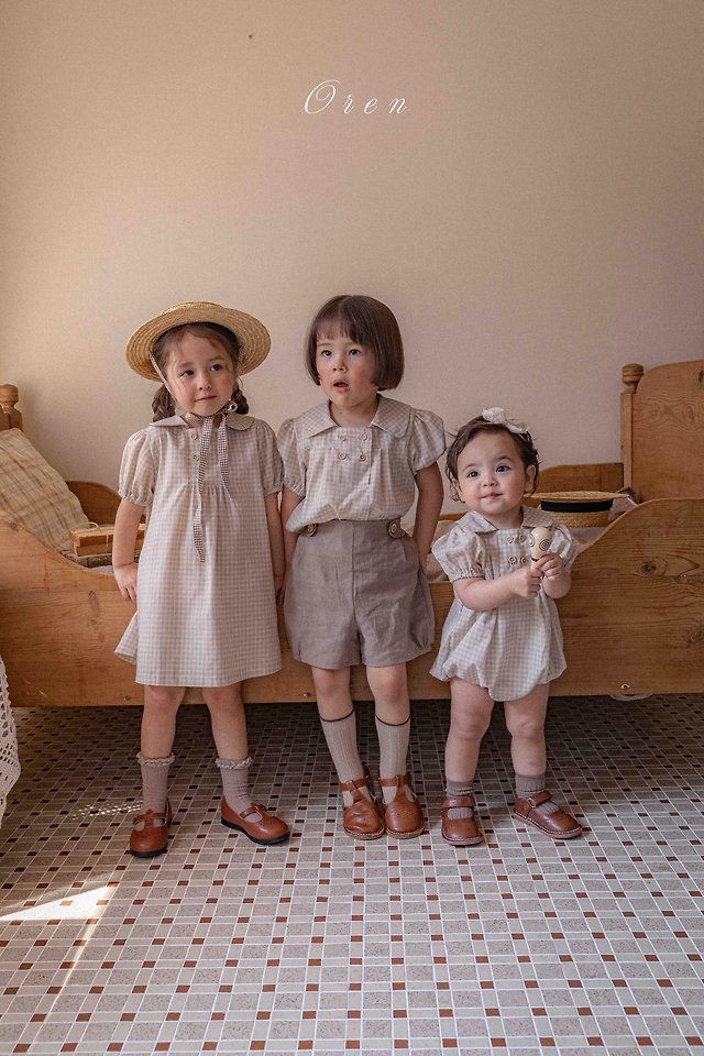 Oren - Korean Children Fashion - #discoveringself - Noah Double Button One-Piece (Beige Check) - 11