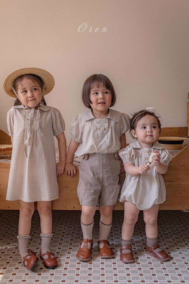 Oren - Korean Children Fashion - #fashionkids - Noah Double Button One-Piece (Beige Check) - 12
