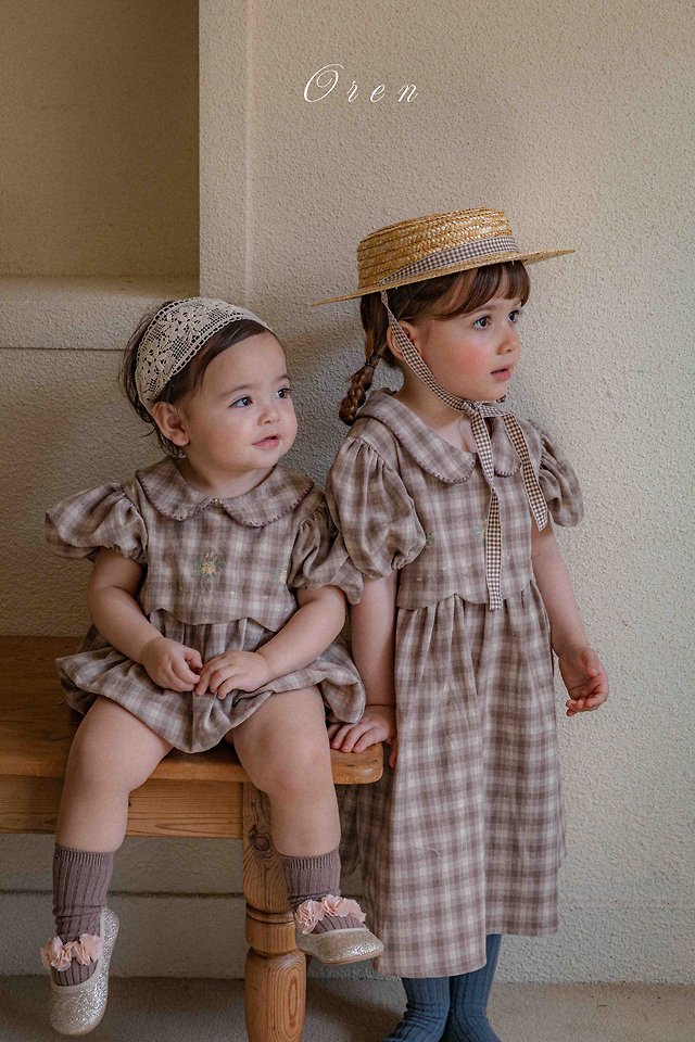 Oren - Korean Children Fashion - #kidsshorts - Tua Embroidered Check One-Piece - 11