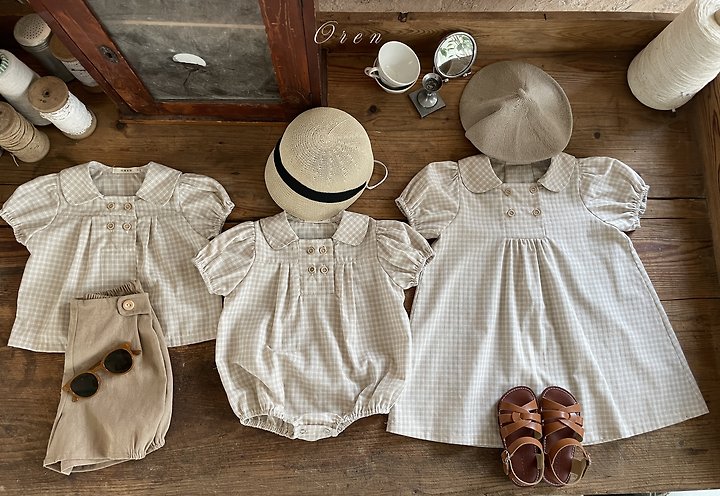 Oren - Korean Children Fashion - #littlefashionista - Noah Double Button One-Piece (Beige Check) - 3