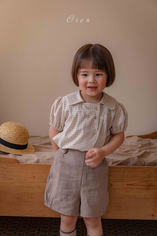 Oren - Korean Children Fashion - #magicofchildhood - Noah Double Button Set (Beige Check) - 5