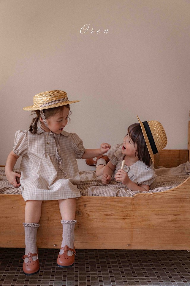 Oren - Korean Children Fashion - #minifashionista - Noah Double Button One-Piece (Beige Check) - 5