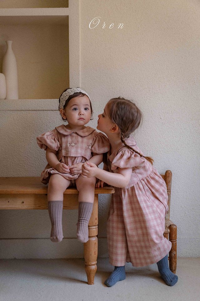 Oren - Korean Children Fashion - #minifashionista - Tua Embroidered Check One-Piece - 3