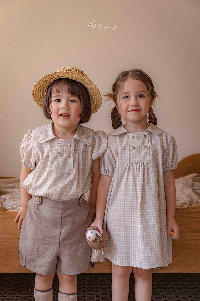 Oren - Korean Children Fashion - #prettylittlegirls - Noah Double Button One-Piece (Beige Check) - 6