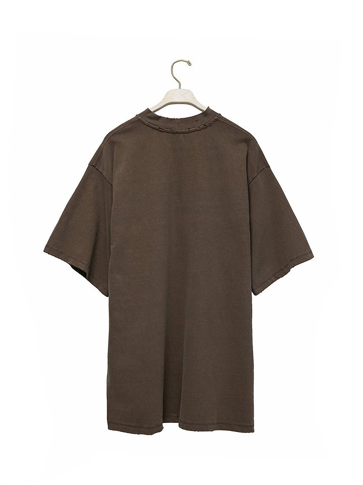 Paper Moon - Korean Women Fashion - #momslook - Mock Neck Ribbed Damage Detail Oversized Pigment Tee - 5