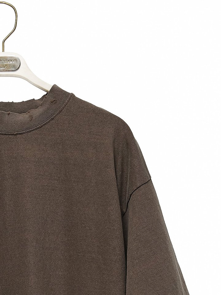 Paper Moon - Korean Women Fashion - #momslook - Mock Neck Ribbed Damage Detail Oversized Pigment Tee - 7