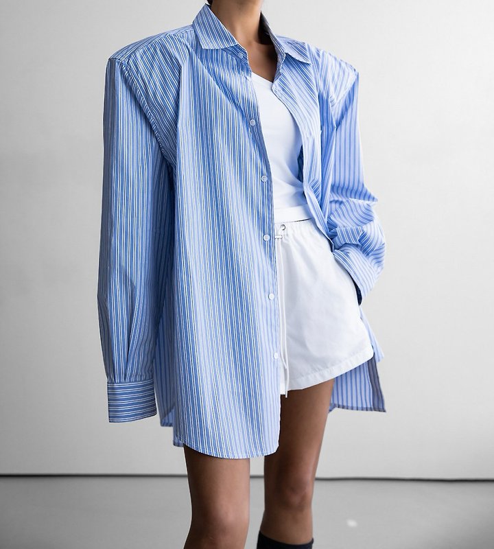Paper Moon - Korean Women Fashion - #momslook - Boyfriend Fit Oversized Striped Button Down Shirt