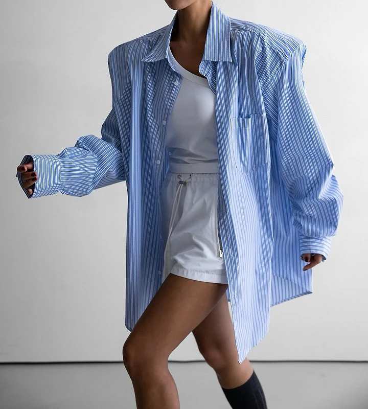 Paper Moon - Korean Women Fashion - #momslook - Boyfriend Fit Oversized Striped Button Down Shirt - 3