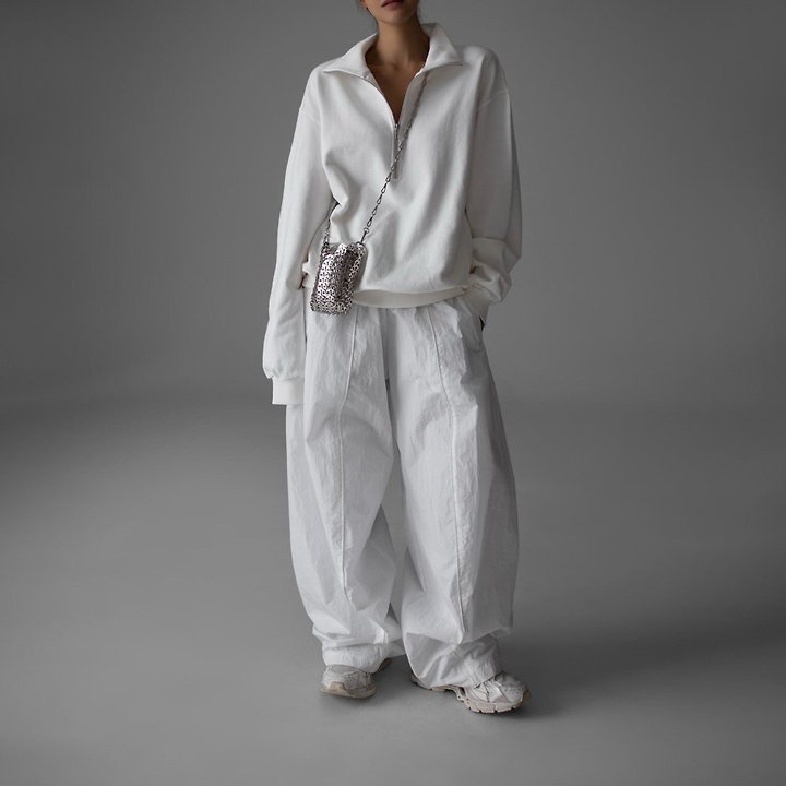 Paper Moon - Korean Women Fashion - #momslook - Nylon Drawstring Wide Twist Pattern Trousers - 3