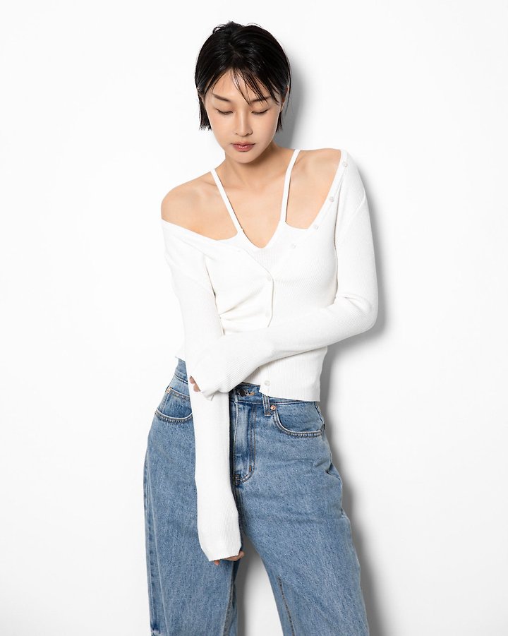 Paper Moon - Korean Women Fashion - #momslook - Off-Shoulder Rib Cardigan - 8
