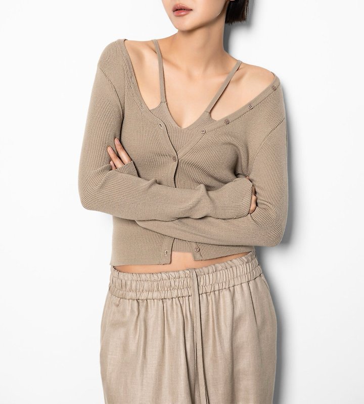 Paper Moon - Korean Women Fashion - #momslook - Off-shoulder Rib Cardigan