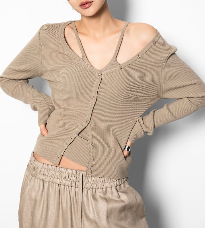Paper Moon - Korean Women Fashion - #momslook - Off-shoulder Rib Cardigan - 3