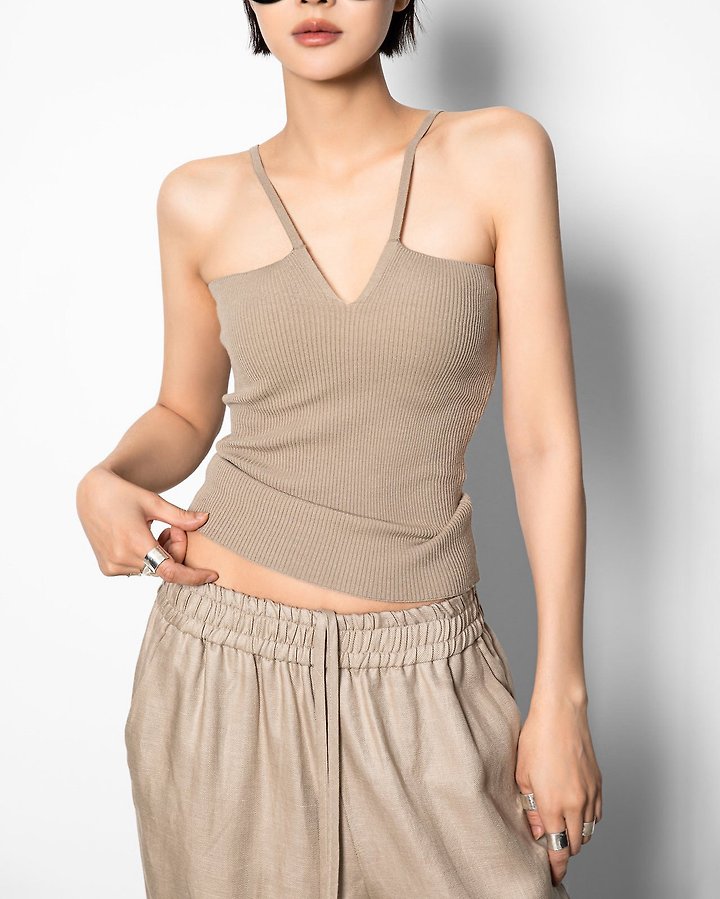 Paper Moon - Korean Women Fashion - #momslook - V - Line Strap Ribbed Knit Sleeveless Top