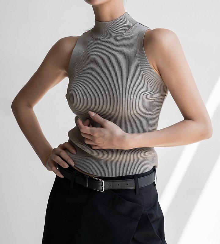 Paper Moon - Korean Women Fashion - #womensfashion - High Neck Ribbed Sleeveless Cropped Knit Top - 4