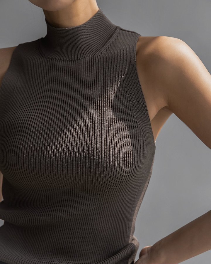 Paper Moon - Korean Women Fashion - #momslook - High Neck Ribbed Sleeveless Cropped Knit Top - 8