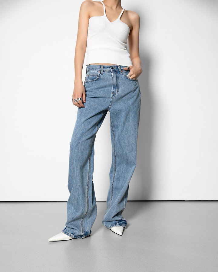 Paper Moon - Korean Women Fashion - #momslook - Classic Domingo Detail Straight Denim Pants