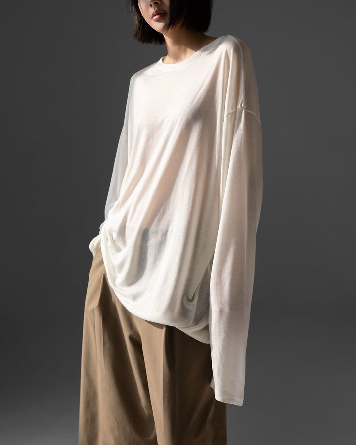 Paper Moon - Korean Women Fashion - #momslook - Classic Oversized Soft Modal Long Sleeved Tee - 4