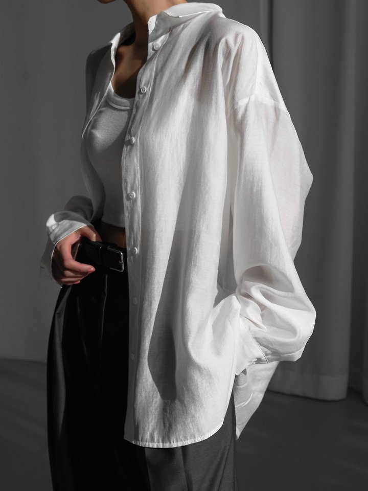 Paper Moon - Korean Women Fashion - #momslook - Sheer Silky Classic Button Down Shirt - 3