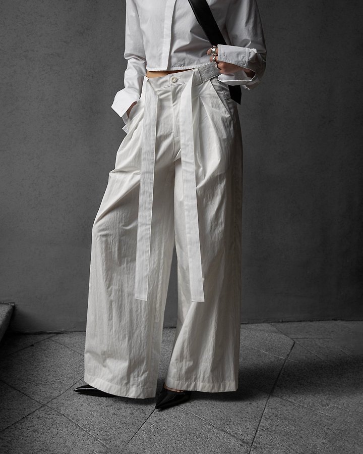 Paper Moon - Korean Women Fashion - #momslook - Double Pleated Belt Wide Trousers - 2