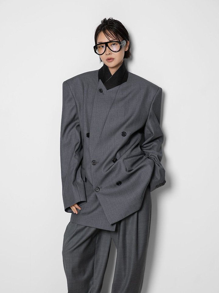 Paper Moon - Korean Women Fashion - #momslook - Classic Peaked Tailored Double Blazer - 11