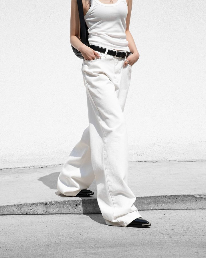 Paper Moon - Korean Women Fashion - #momslook - High Rise Wide Leg White Denim Pants
