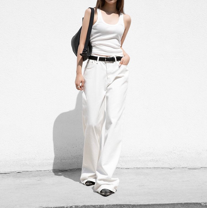 Paper Moon - Korean Women Fashion - #momslook - High Rise Wide Leg White Denim Pants - 3