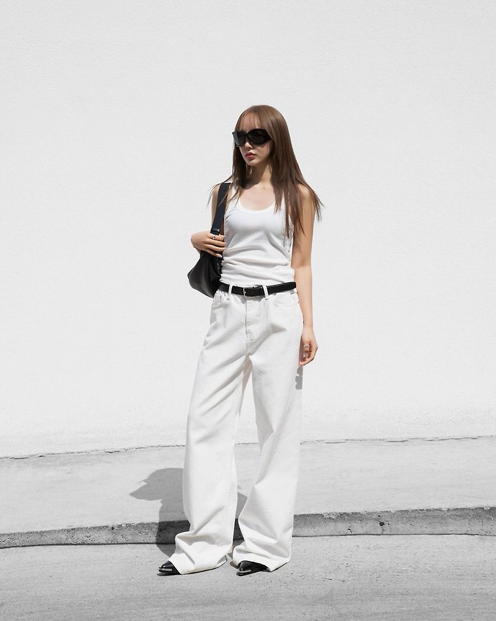 Paper Moon - Korean Women Fashion - #momslook - High Rise Wide Leg White Denim Pants - 7