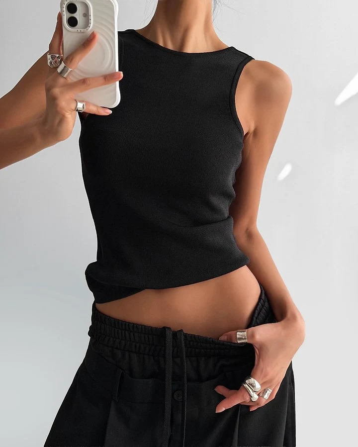 Paper Moon - Korean Women Fashion - #momslook - Classic Back Less Detail Sleeveless Knit Top