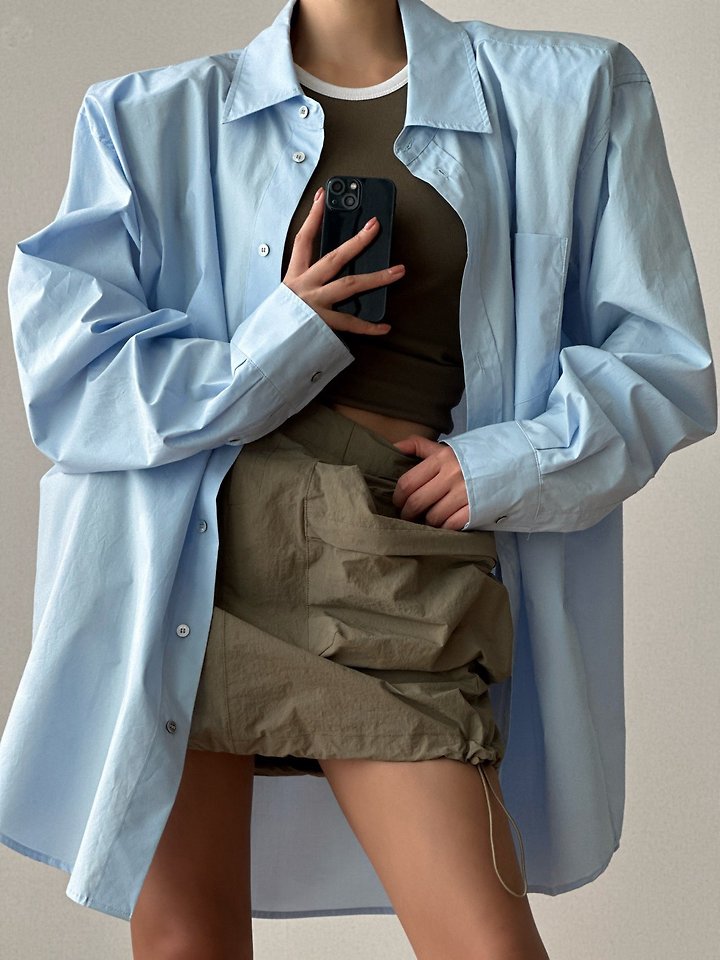 Paper Moon - Korean Women Fashion - #momslook - Maxi Oversized Padded Shoulder Cotton Button Down Shirt - 2