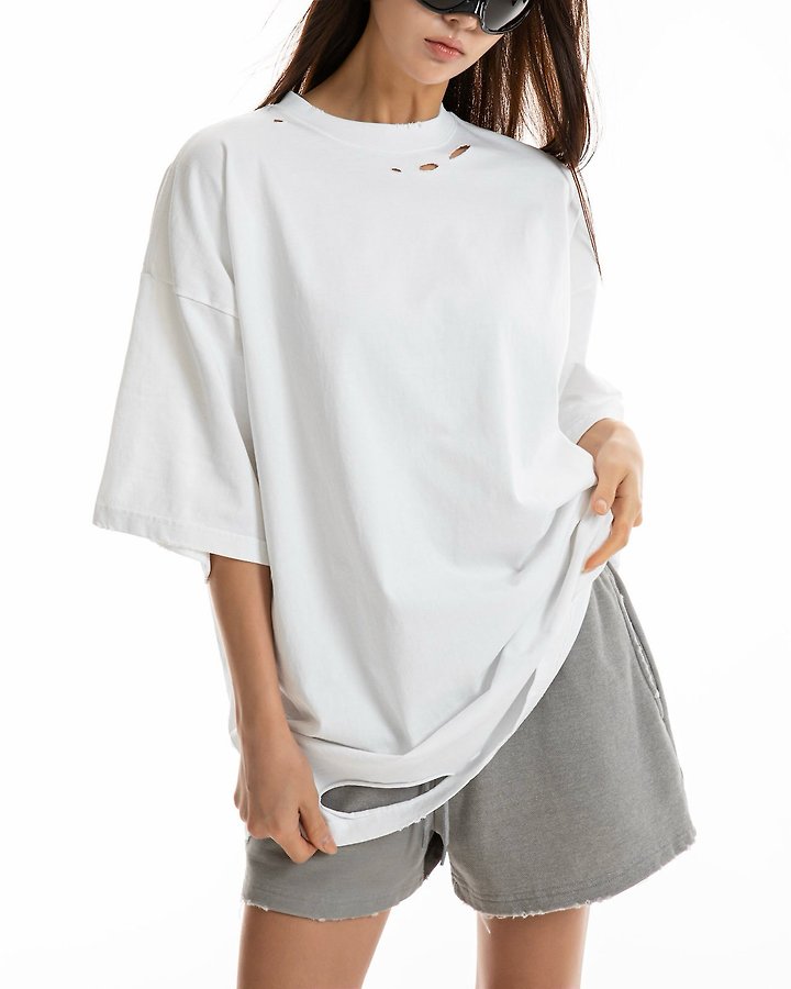 Paper Moon - Korean Women Fashion - #momslook - Oversized Pigment Cutted Detail Tee