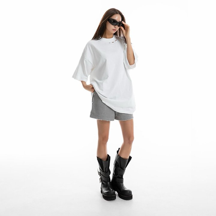 Paper Moon - Korean Women Fashion - #momslook - Oversized Pigment Cutted Detail Tee - 3