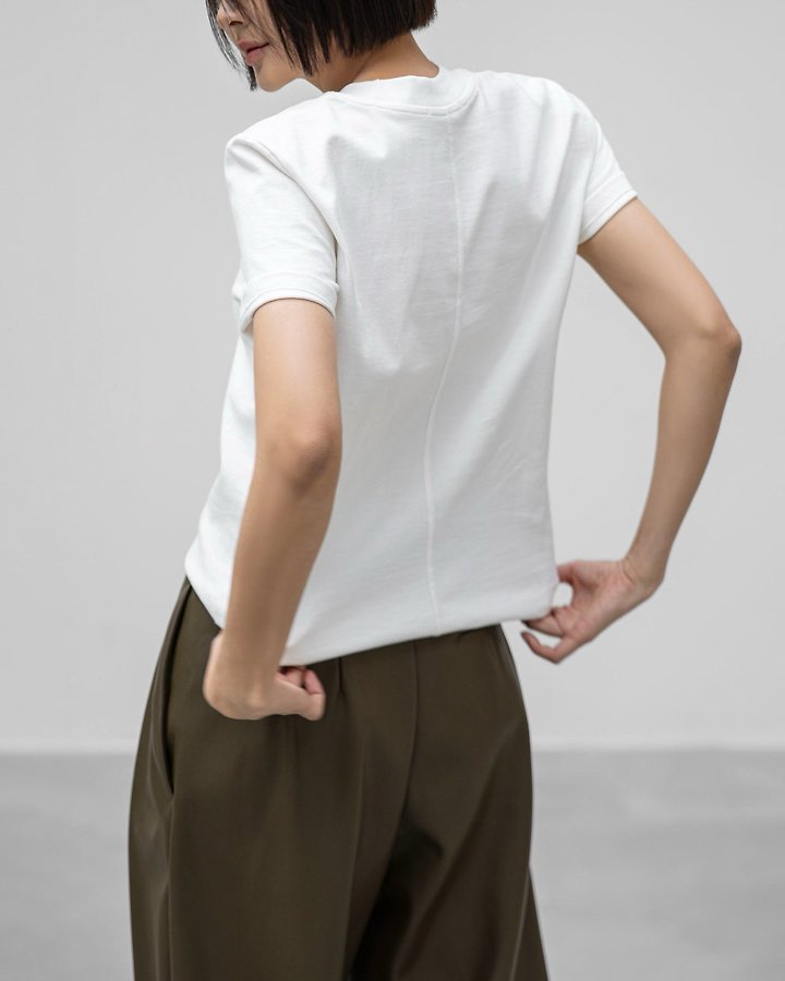 Paper Moon - Korean Women Fashion - #momslook - Crew Neck Round Slim Tee - 3