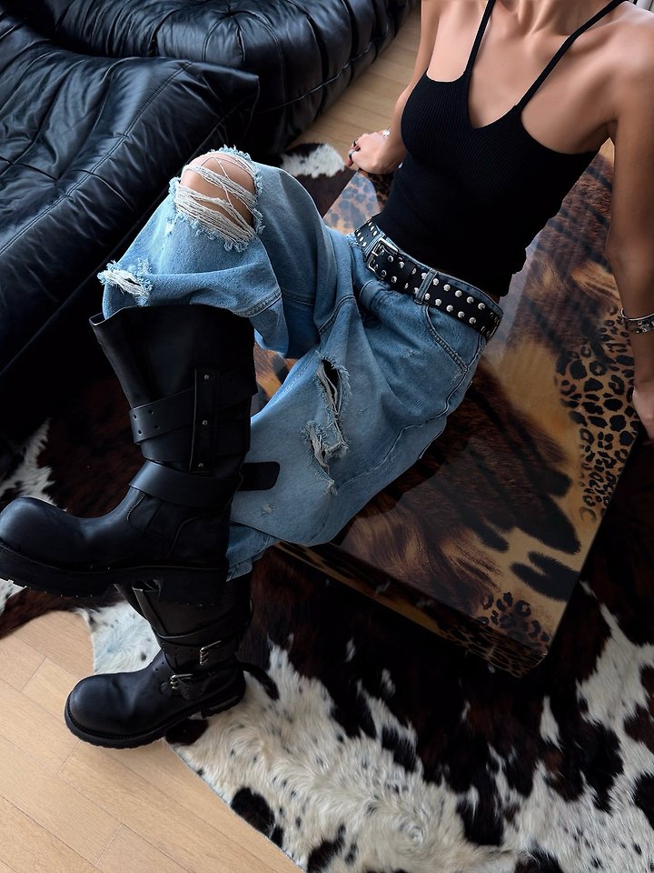 Paper Moon - Korean Women Fashion - #momslook - Vintage Destroyed Wide Denim - 10
