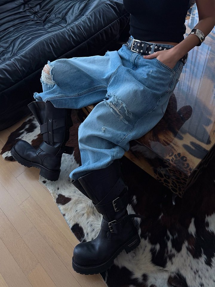 Paper Moon - Korean Women Fashion - #momslook - Vintage Destroyed Wide Denim - 8