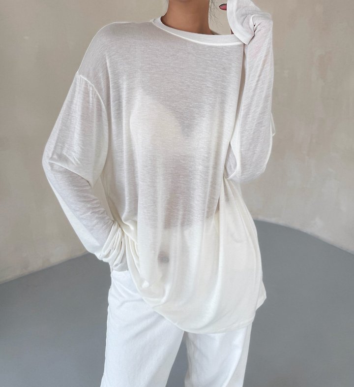 Paper Moon - Korean Women Fashion - #momslook - Classic Oversized Soft Modal Long Sleeved Tee - 3