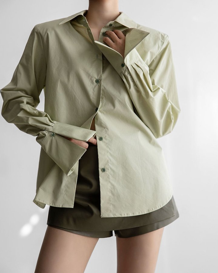 Paper Moon - Korean Women Fashion - #womensfashion - Wing Cuffs Detail Button Down Shirt - 4
