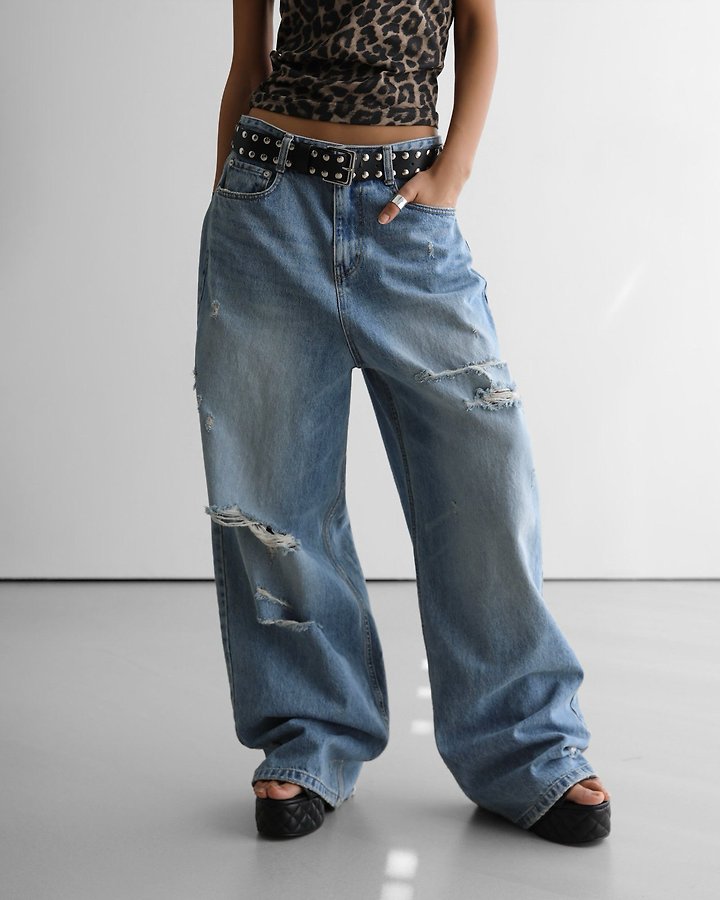 Paper Moon - Korean Women Fashion - #momslook - Vintage Destroyed Wide Denim
