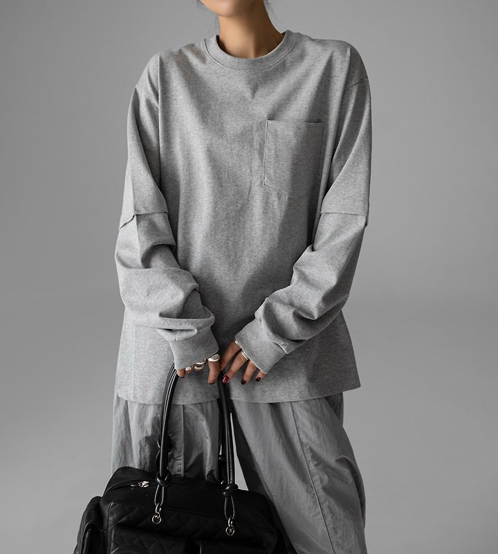 Paper Moon - Korean Women Fashion - #momslook - Layered Sleeve Side Slit Tee - 2