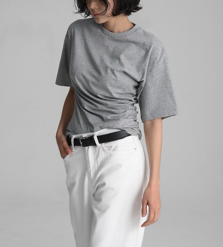 Paper Moon - Korean Women Fashion - #momslook - Twist Draped Side Line Detail Tee - 6