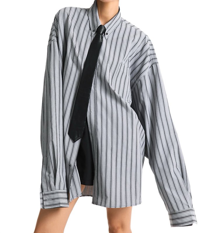 Paper Moon - Korean Women Fashion - #momslook - Oversized Striped Pattern Pocket Button Down Shirt - 5
