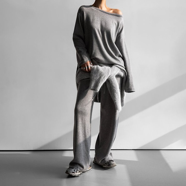 Paper Moon - Korean Women Fashion - #womensfashion - Soft Lounge Set - Up Wide Pants - 4
