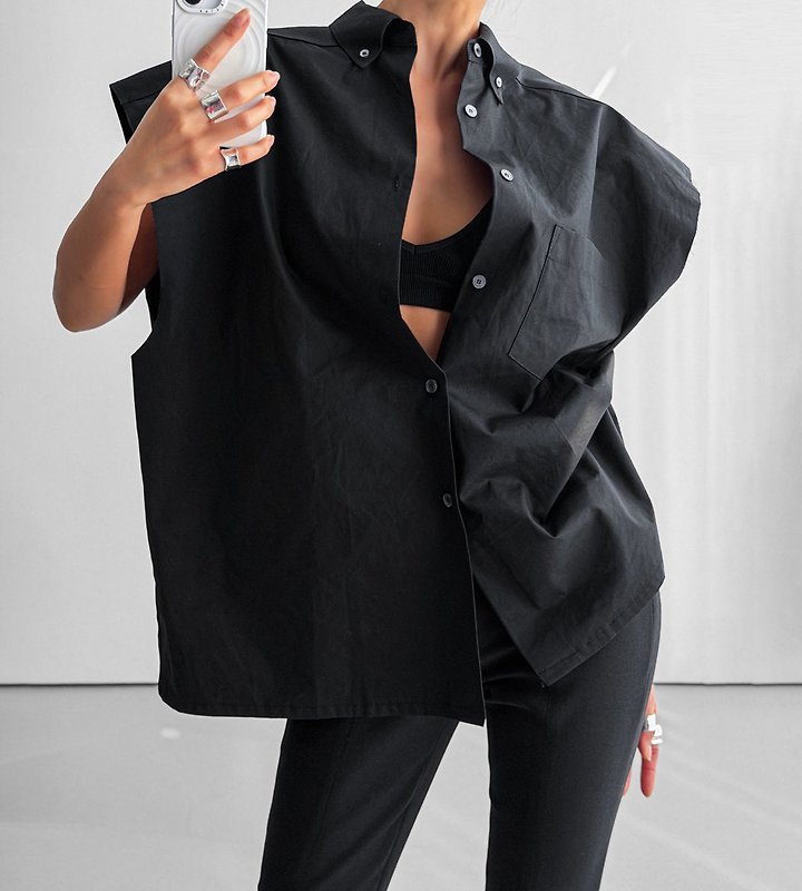Paper Moon - Korean Women Fashion - #momslook - Oversized Square Sleeveless Shirt