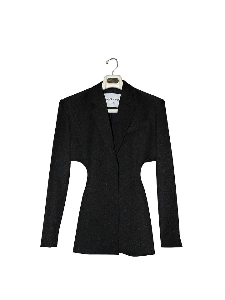 Paper Moon - Korean Women Fashion - #momslook - Squared Shoulder Cut Out Waist Detail Minimal Blazer - 9